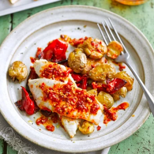 Baked piri-piri tilapia with crushed potatoes